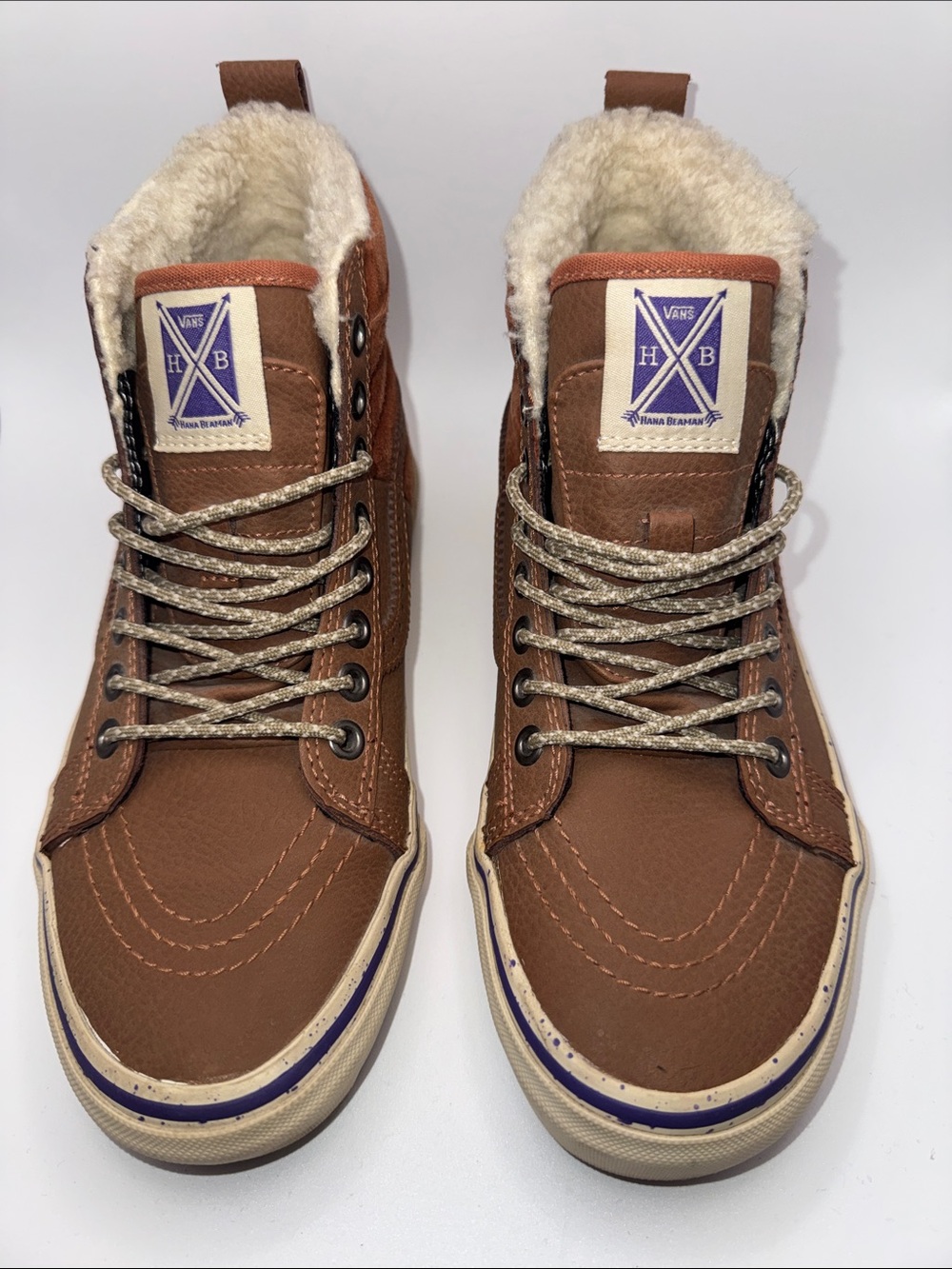 Vans Sk8-Hi Hana Beaman Sherpa Leather Brown Women 6.5 721454 High Top